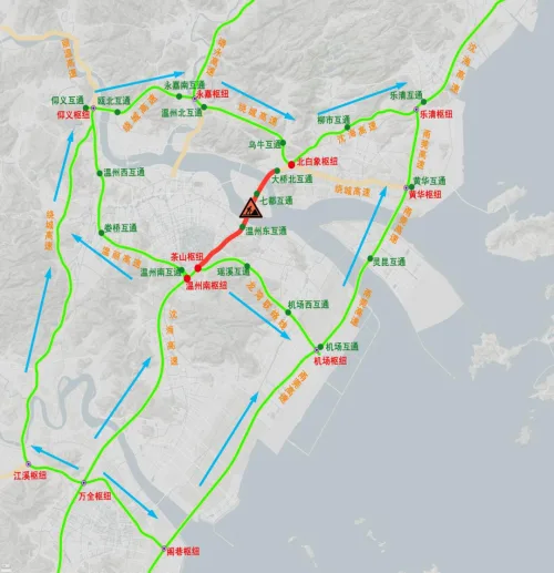 提醒！5月8日起，温州大桥北互通至茶山枢纽段双向封道