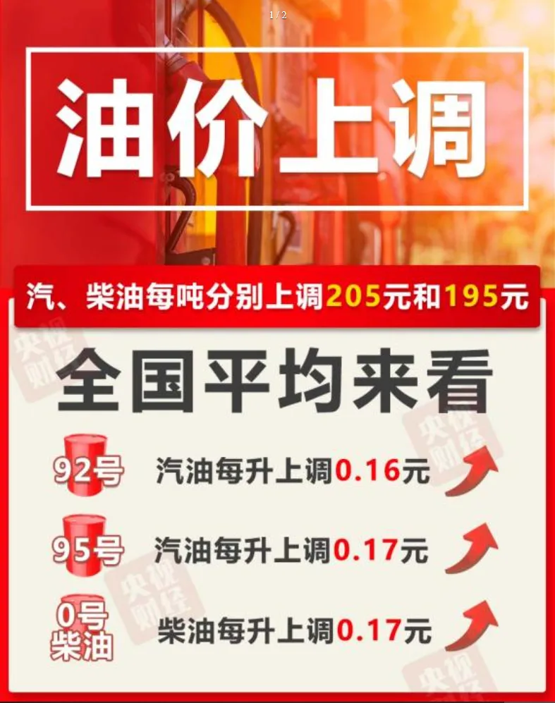 今晚，调油价！加满1箱油将多花8元