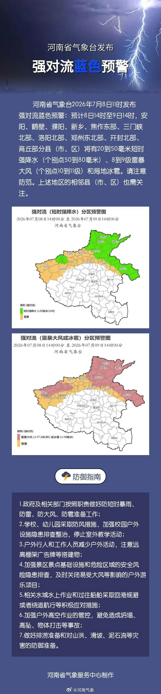 短时强降水80毫米+冰雹+11级雷暴大风！河南发布强对流蓝色预警