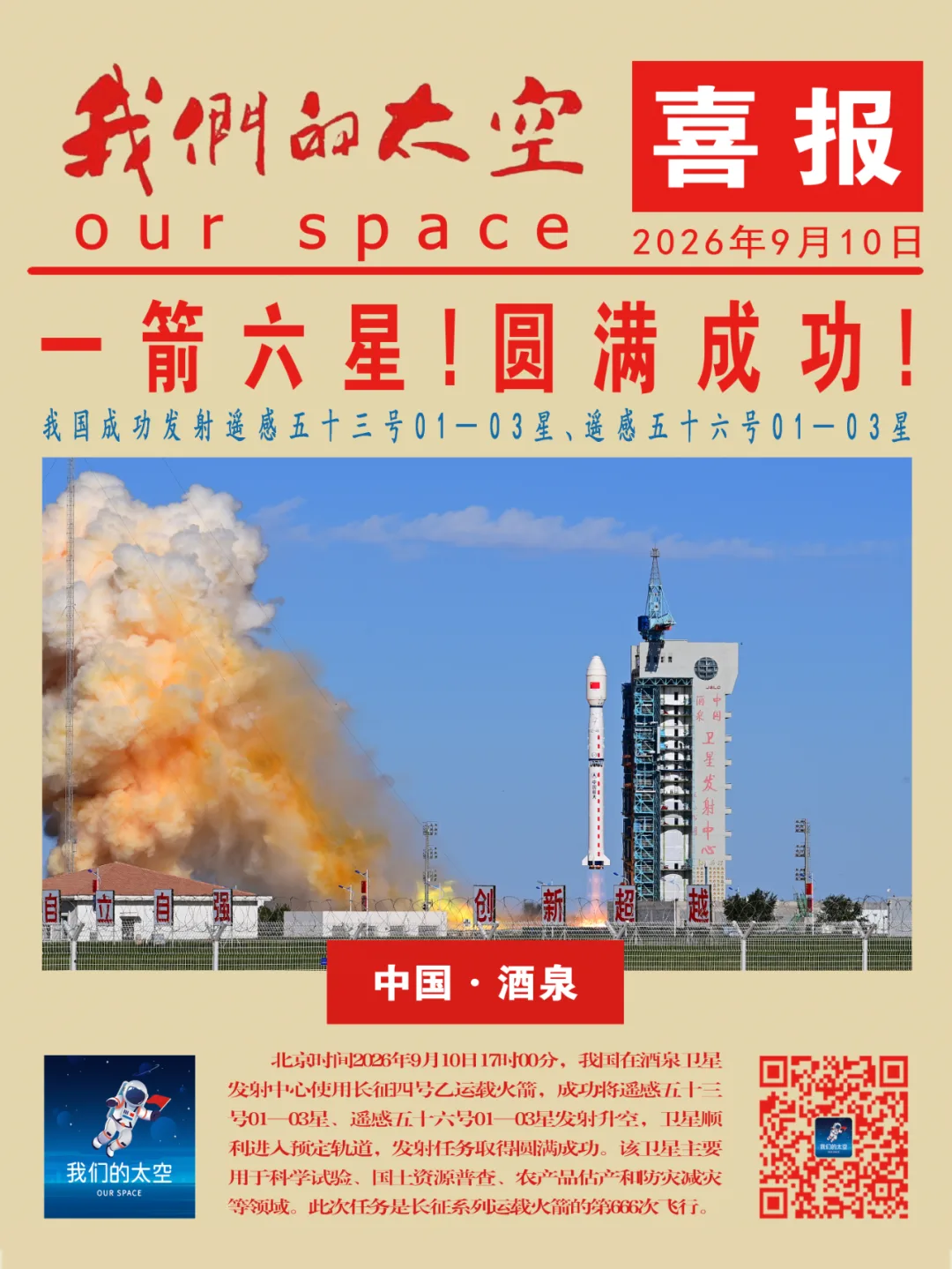 捷报！长征系列火箭第666次飞行，一箭六星！