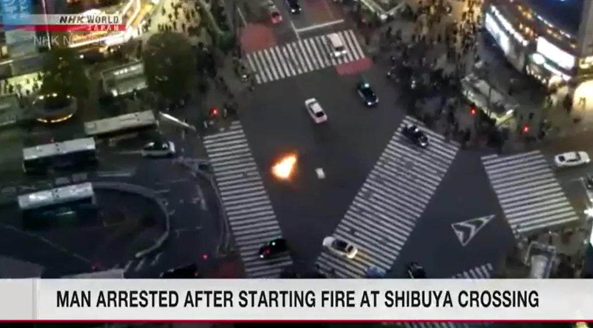 日媒：东京警方逮捕一名在涩谷标志性十字路口纵火男子