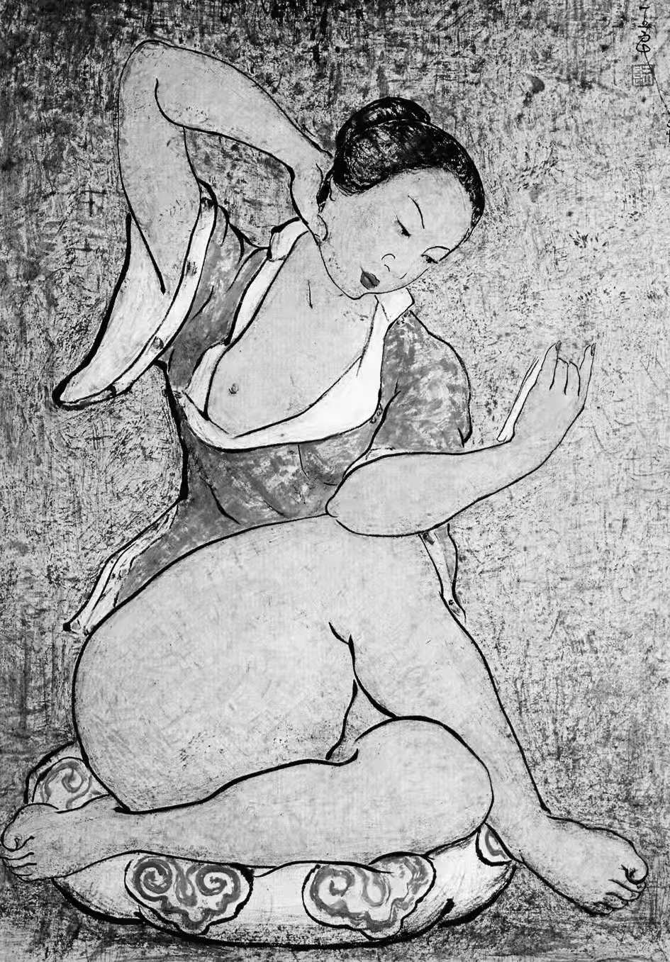 潘玉良水墨画「读书女子」